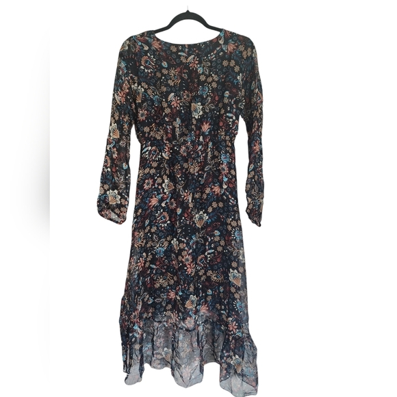 Elena Baldi silk wrap dress/Size XS/NWOT/Vintage/black, floral/hi-low/ - Picture 6 of 7